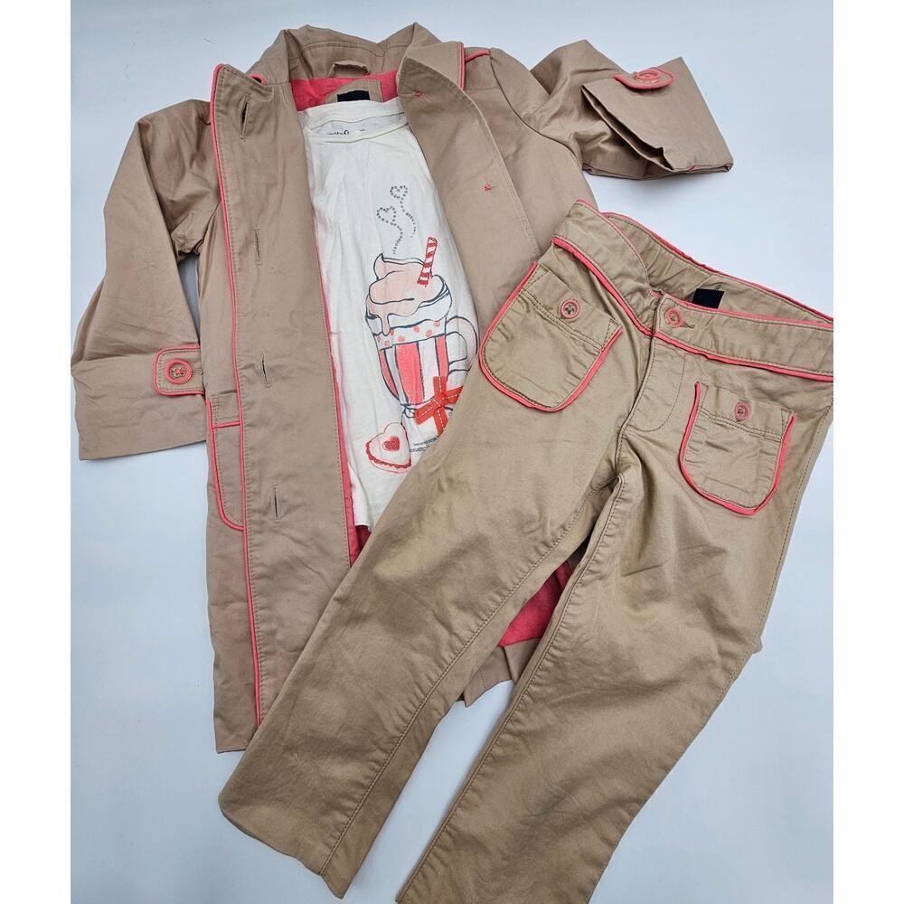 Gap Girl's 4/5 Khaki/Pink Trench Coat NWT w/Matching Pants and Long Sleeve Shirt